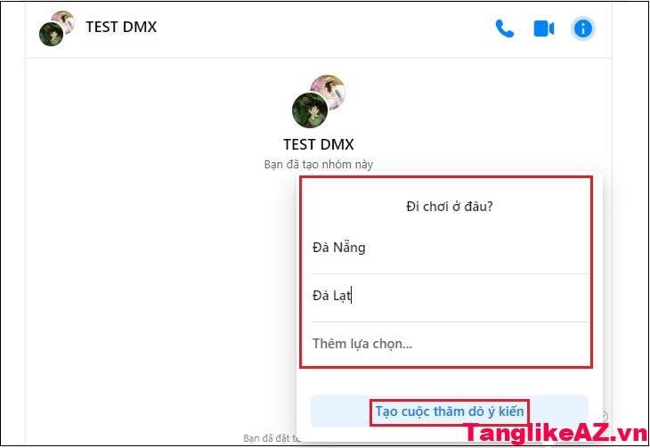 Bước 4: Nhập câu hỏi và phương án, sau đó khởi tạo Hướng dẫn tạo cuộc thăm dò ý kiến trên ứng dụng Facebook Messenger