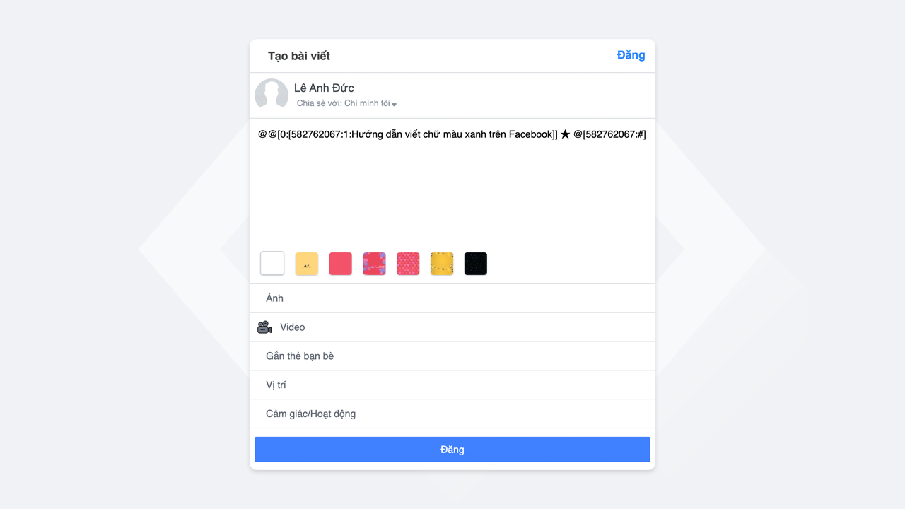 Hướng dẫn viết chữ màu xanh trên Facebook Hướng dẫn viết chữ màu xanh trên Facebook